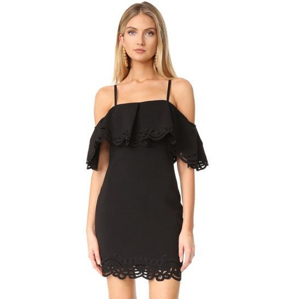 Parker Off the Shoulder Eyelet Arline Cocktail Dress Black Medium Fairy Grunge